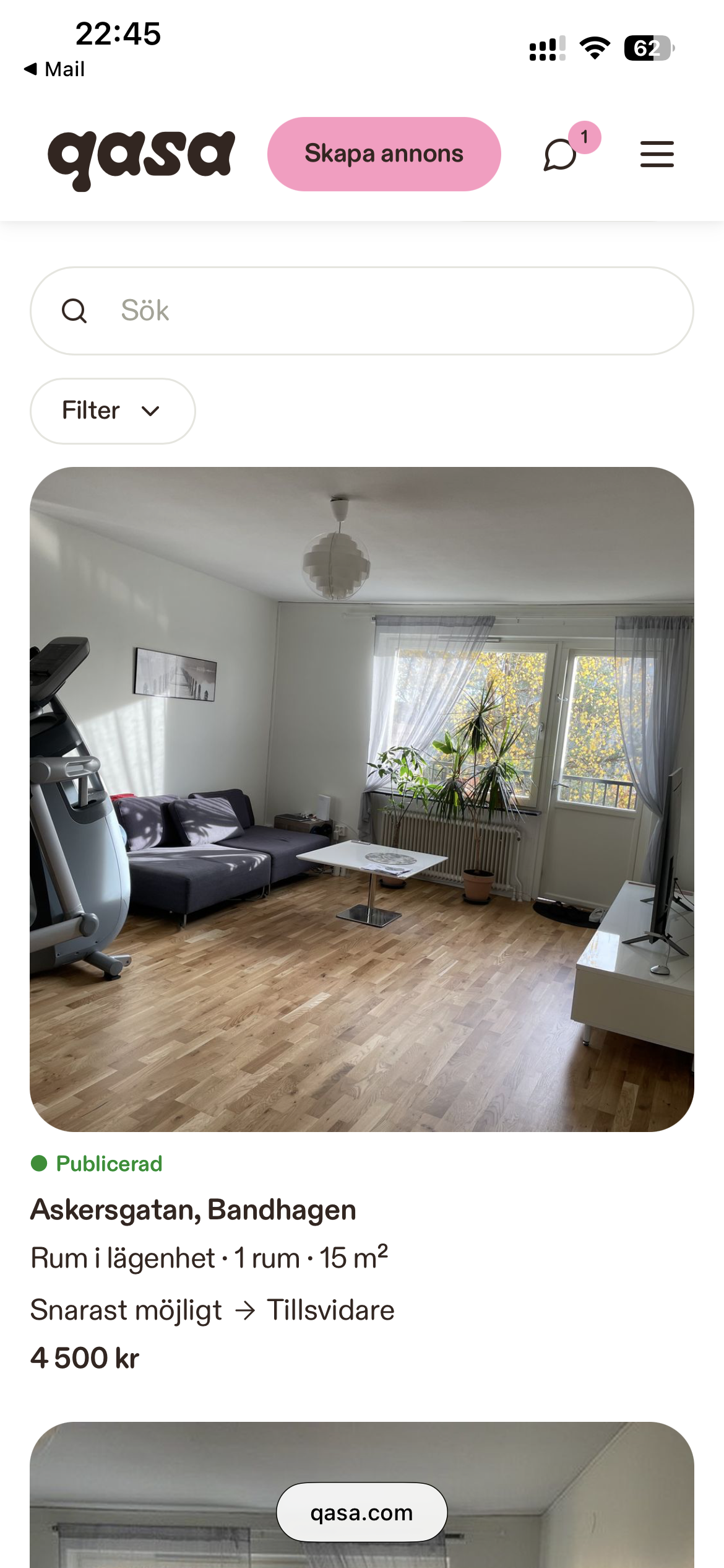 Lägenhet, 1 rooms, 15 sqm, Bandhagen
