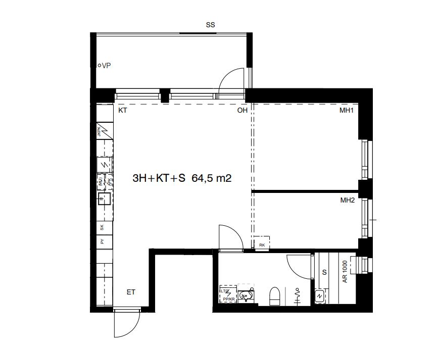 65m2 laadukas loft-asunto (3 h + k + kph + s + p) 2