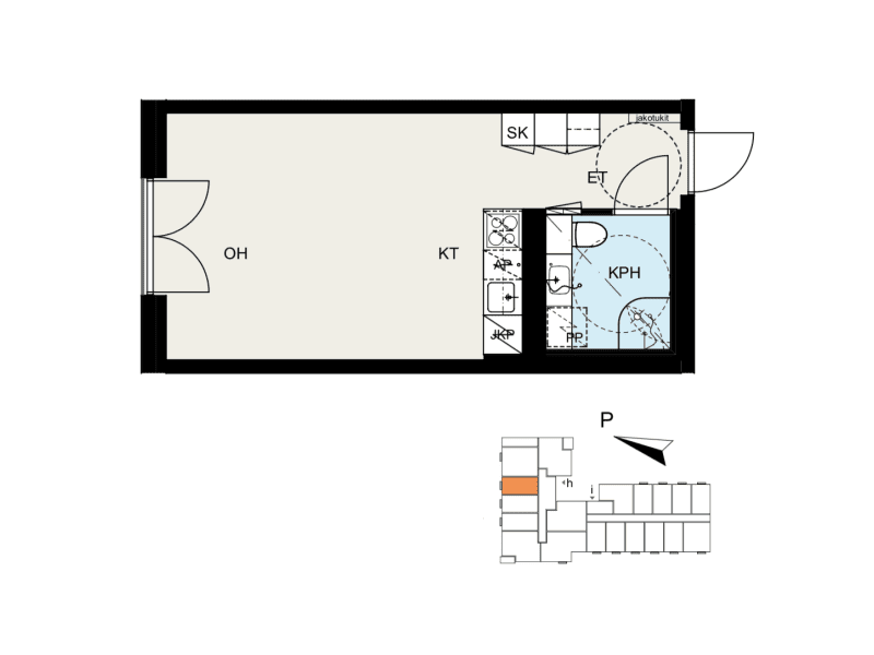 Valoisa 30 m² yksiö vuokrattavana 2