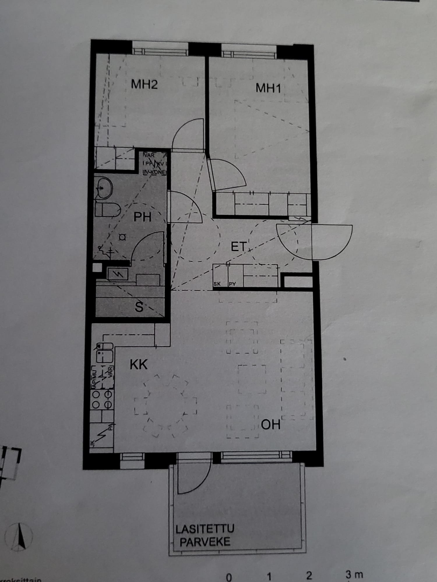 3h+k+s+lasitettu parveke 58,5m2 kerrostalo kolmio, etelä tullissa 1