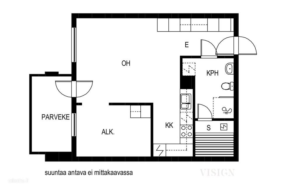 Ylimmän kerroksen yksiö saunalla ja lasitetulla parvekkeella 1