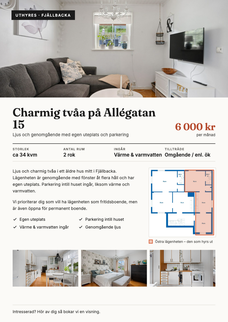 Lägenhet, 2 rooms, 34 sqm, Fjällbacka