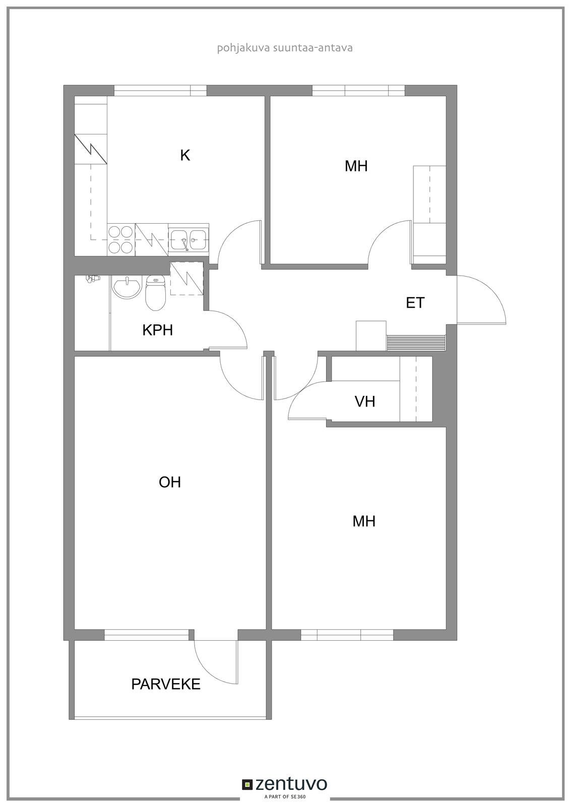WIFI, TÄYD. KALUST. 3h+k+las. parv 1. krs, tiskik+pyykkik+ astiastot ym. 76 m² 5