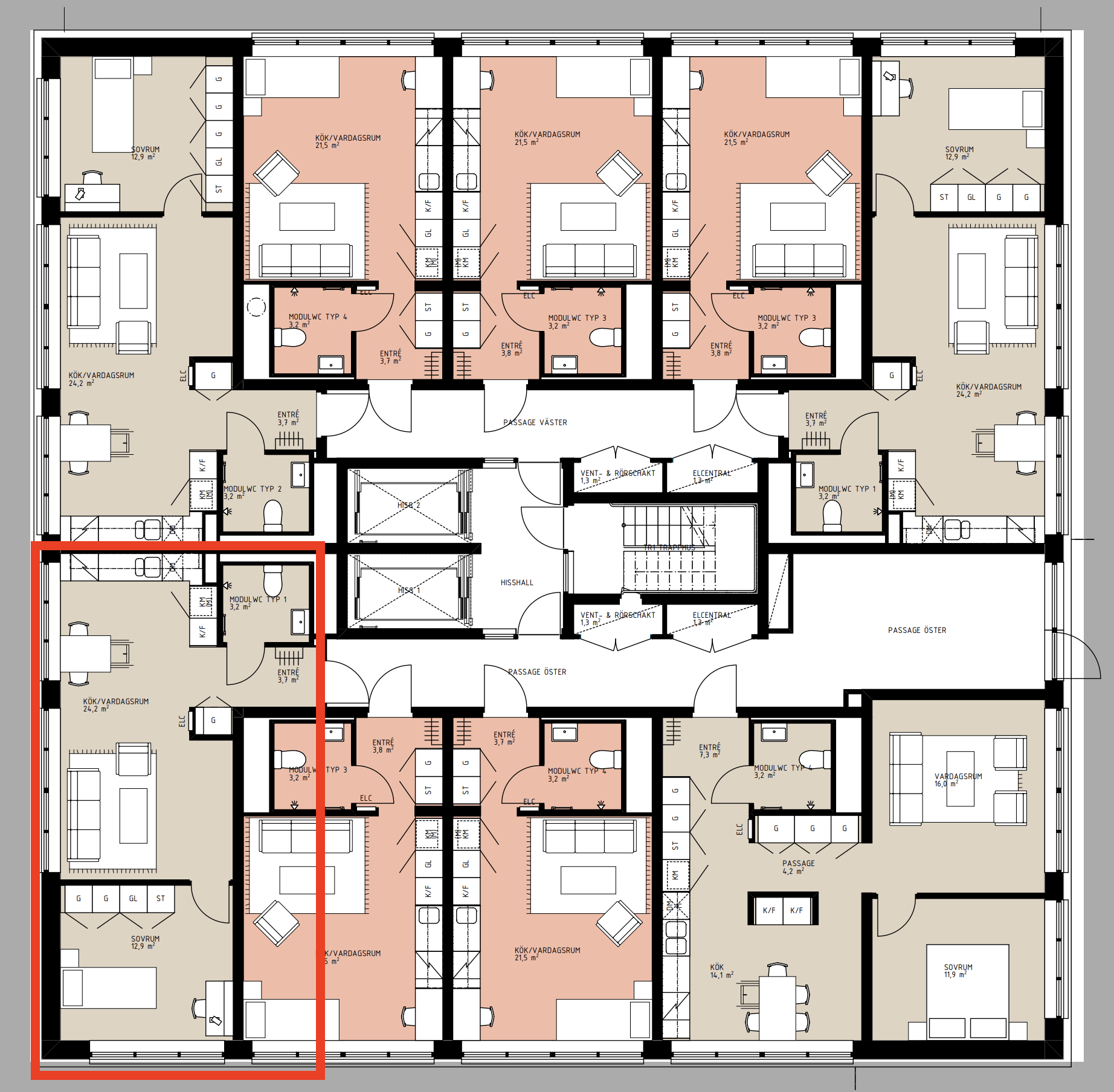 Lägenhet, 2 rooms, 45 sqm, Växjö