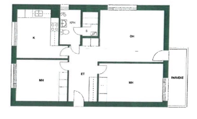Saunallinen kerrostalokolmio 2