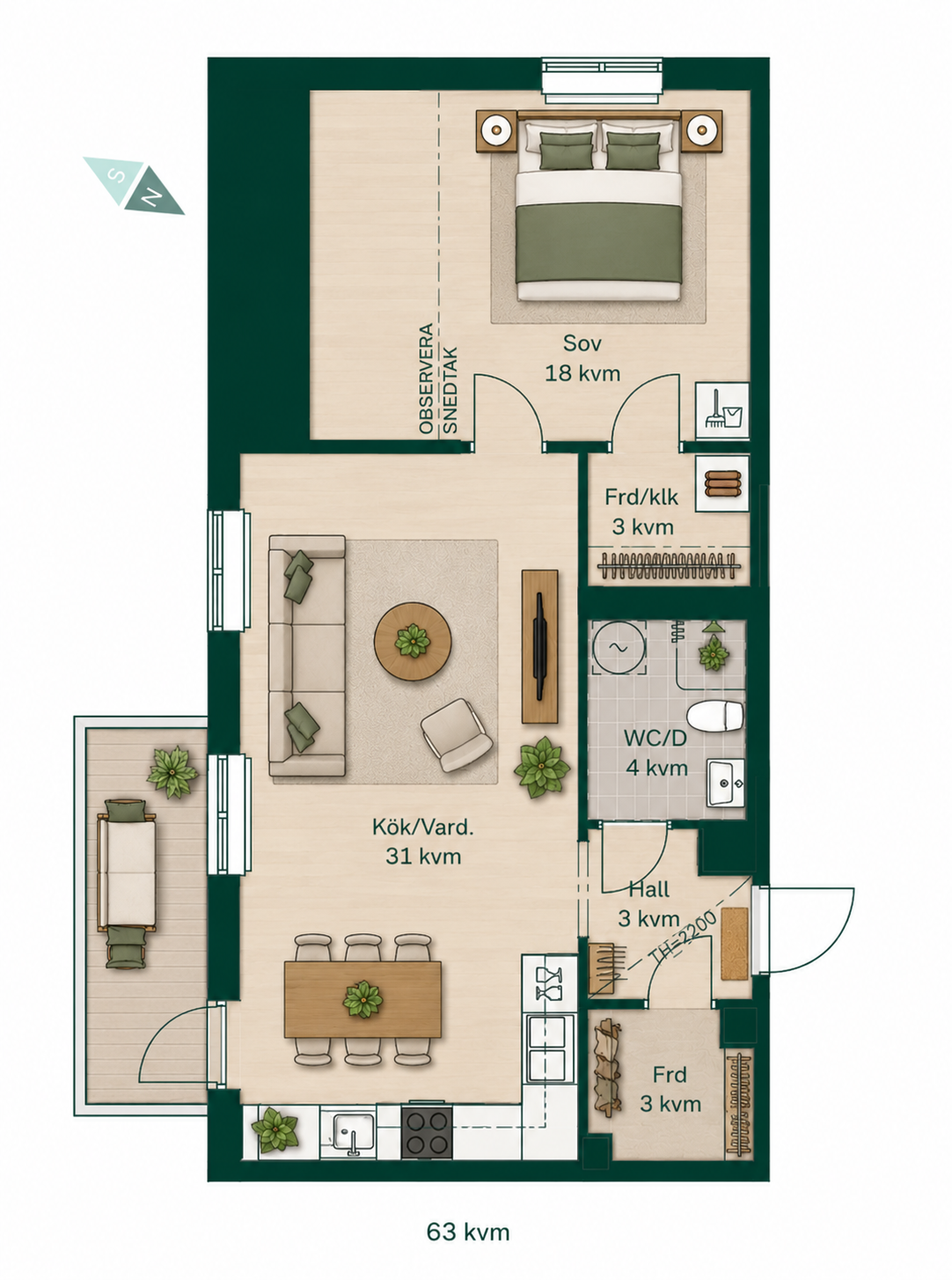 Lägenhet, 2 rooms, 63 sqm, Sigtuna