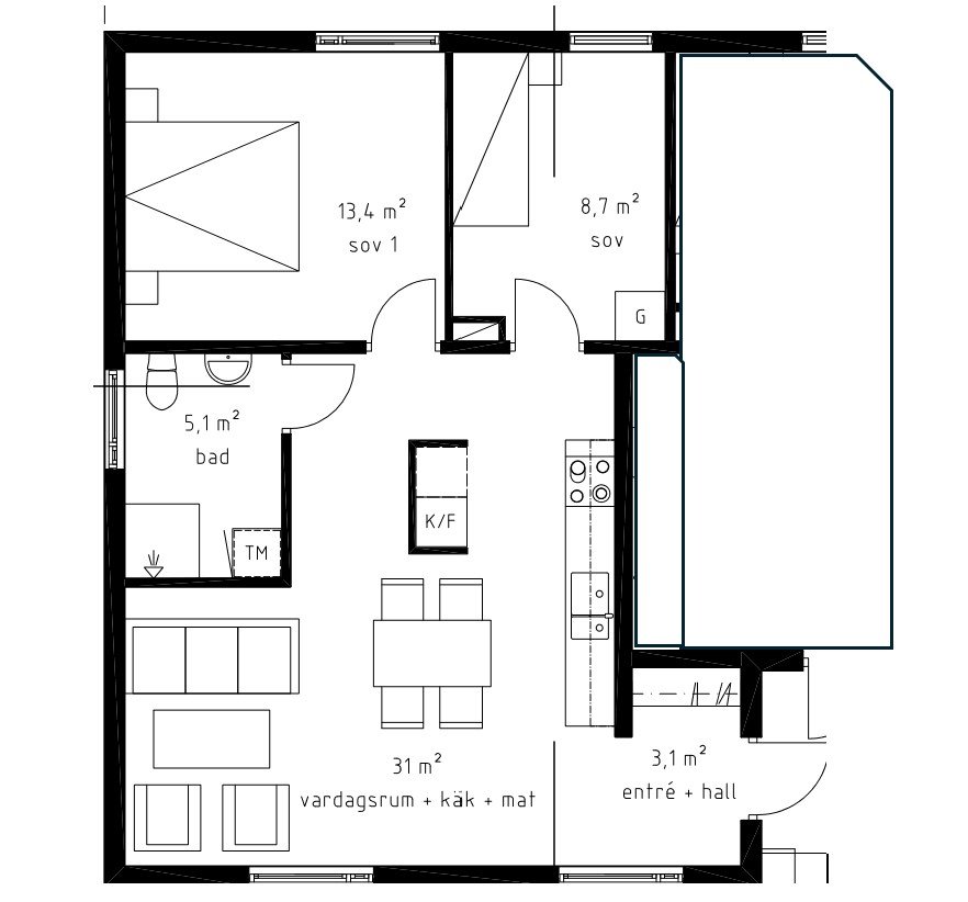Lägenhet, 3 rooms, 60 sqm, Spånga