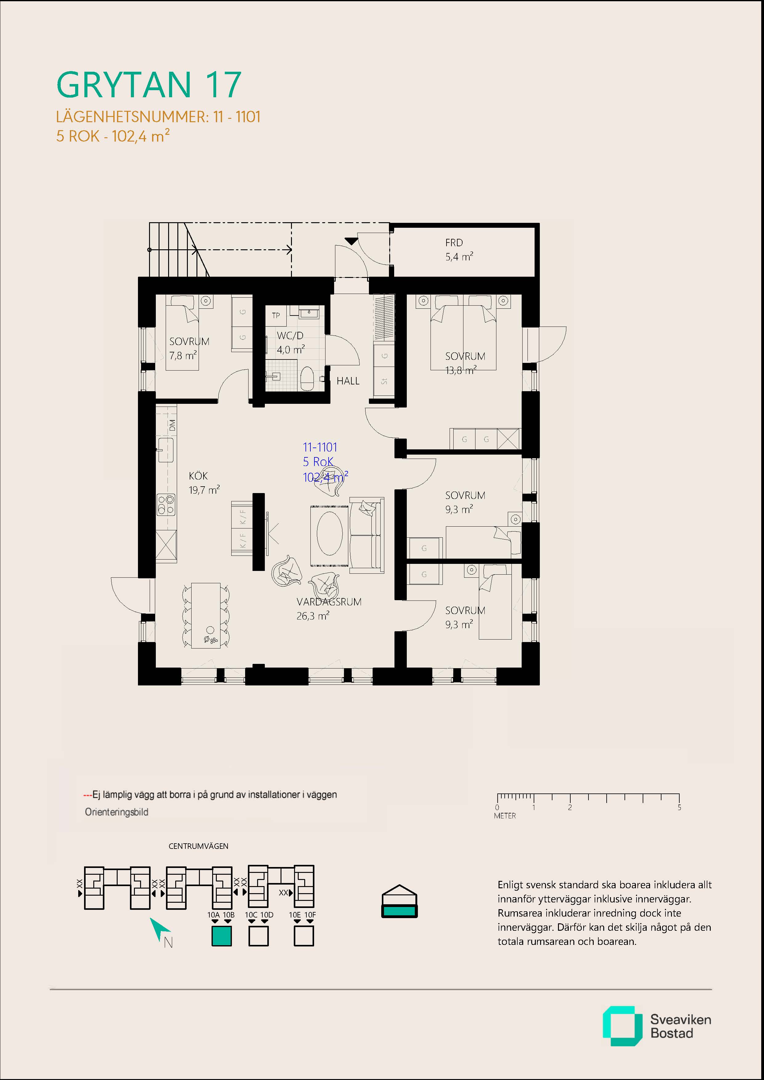 Lägenhet, 5 rooms, 102 sqm, Nykvarn