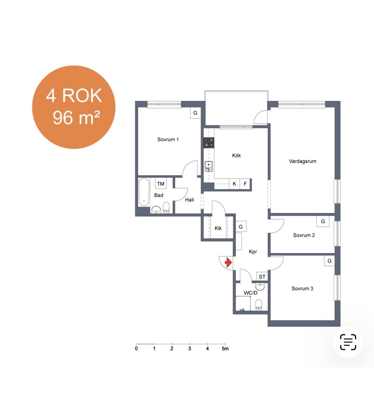 Lägenhet, 4 rooms, 96 sqm, Brandbergen