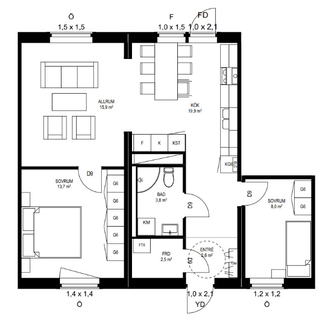 Lägenhet, 3 rooms, 70 sqm, Stockholm
