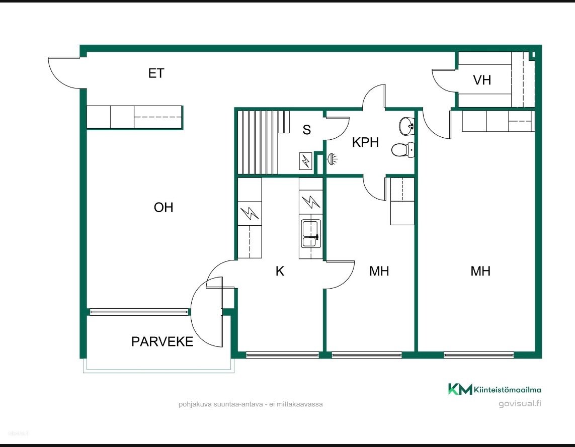 Leikkisä 80 m² pastellikoti 3h, k, s, parveke 1