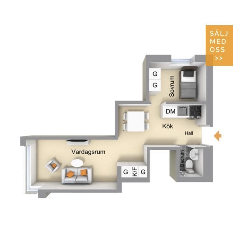 Lägenhet, 2 rooms, 37 sqm, Malmö