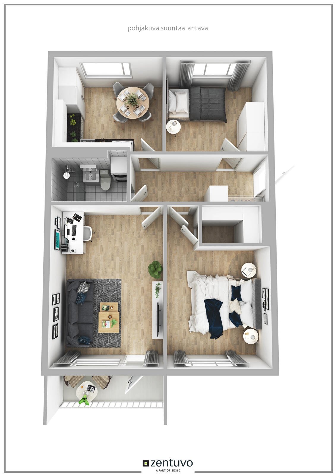 WIFI, TÄYD. KALUST. 3h+k+las. parv 1. krs, tiskik+pyykkik+ astiastot ym. 76 m² 4