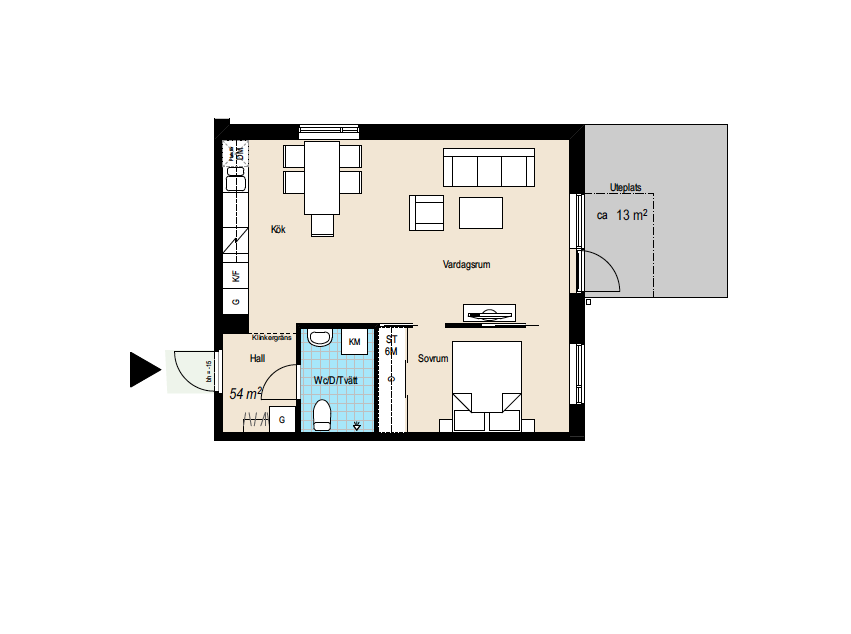 Lägenhet, 2 rum, 54 kvm, Norrköping 