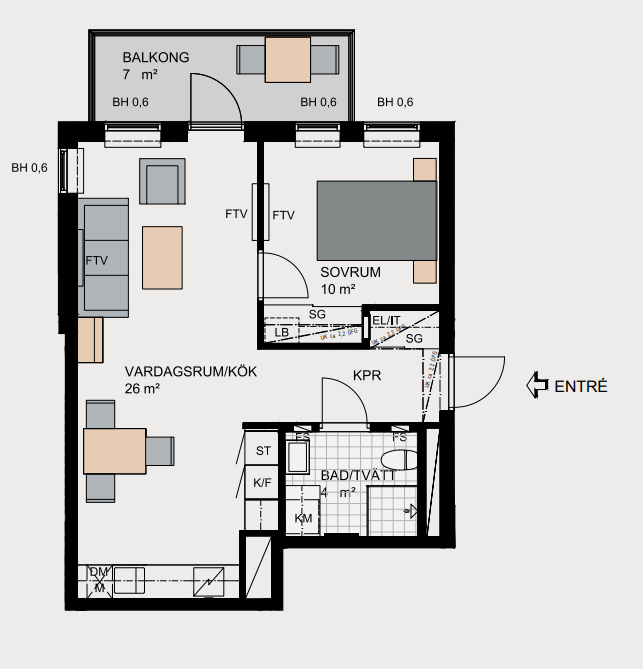 Lägenhet, 2 rooms, 47 sqm, Hägersten