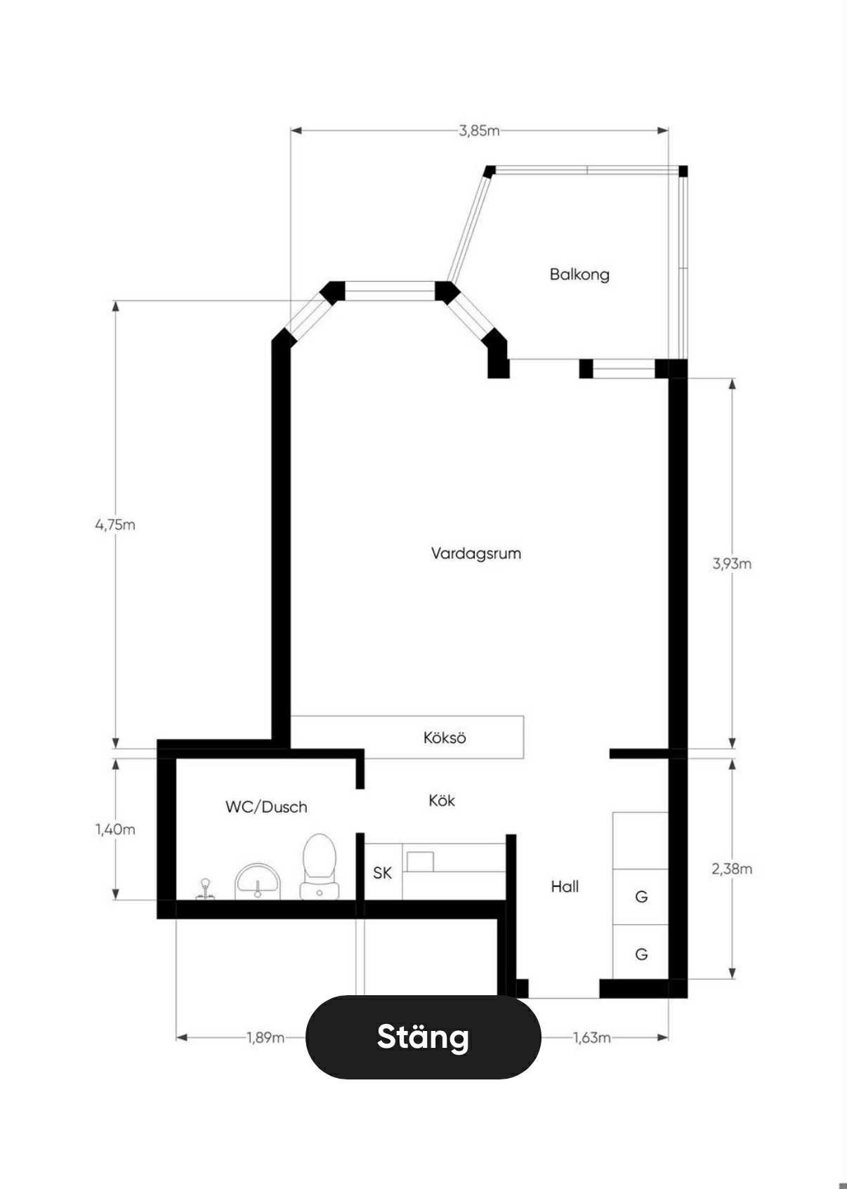 Lägenhet, 1 rooms, 26 sqm, Mjölby