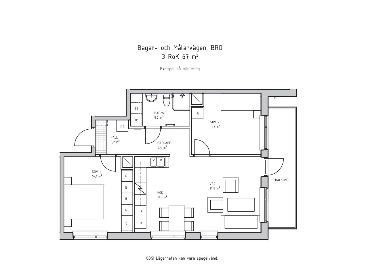 Lägenhet, 3 rooms, 67 sqm, Bro