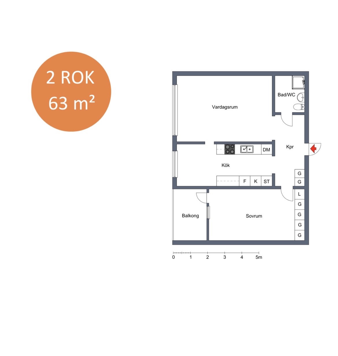 Lägenhet, 2 rooms, 63 sqm, Eskilstuna