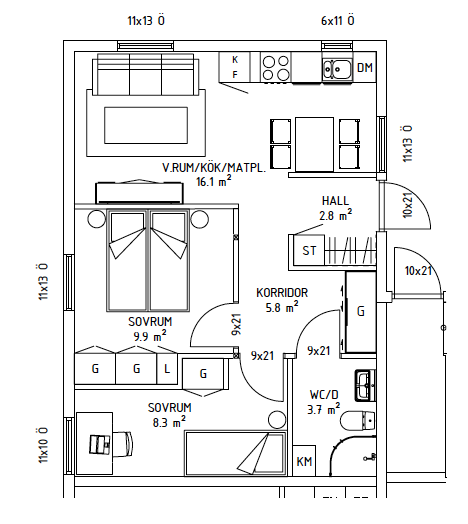 Lägenhet, 3 rooms, 49 sqm, Stenkullen