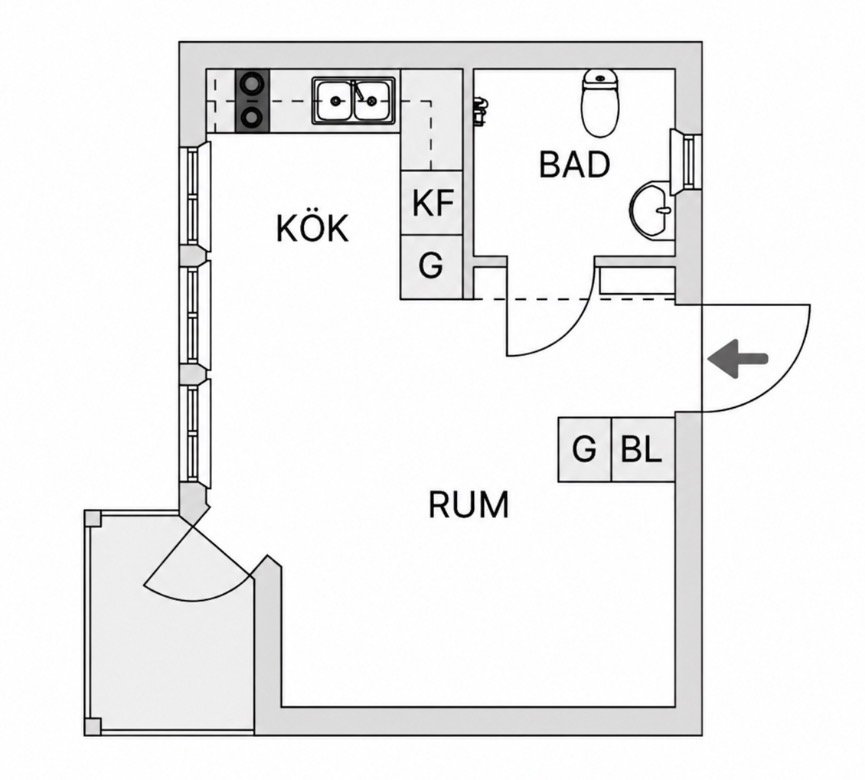 Lägenhet, 1 rooms, 25 sqm, Visby