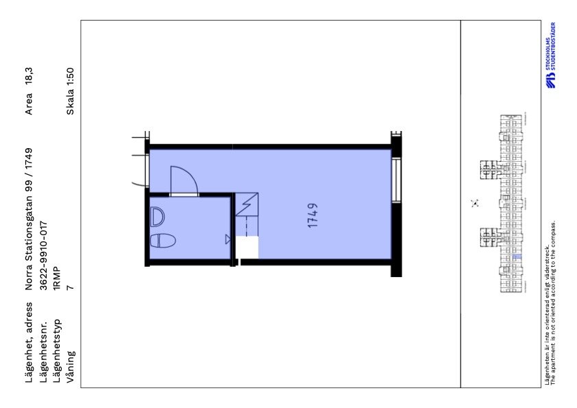 Lägenhet, 1 rooms, 16 sqm, Stockholm