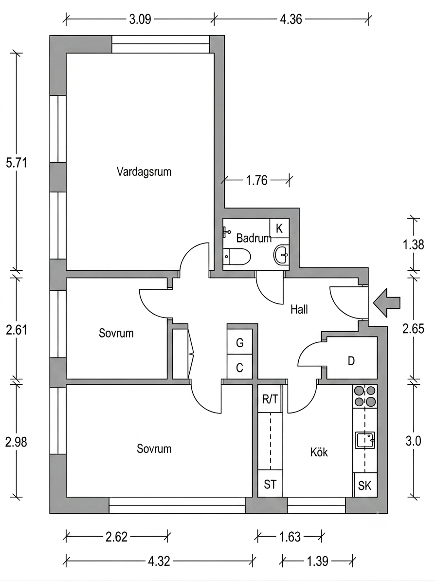 Lägenhet, 3 rooms, 71 sqm, Lund