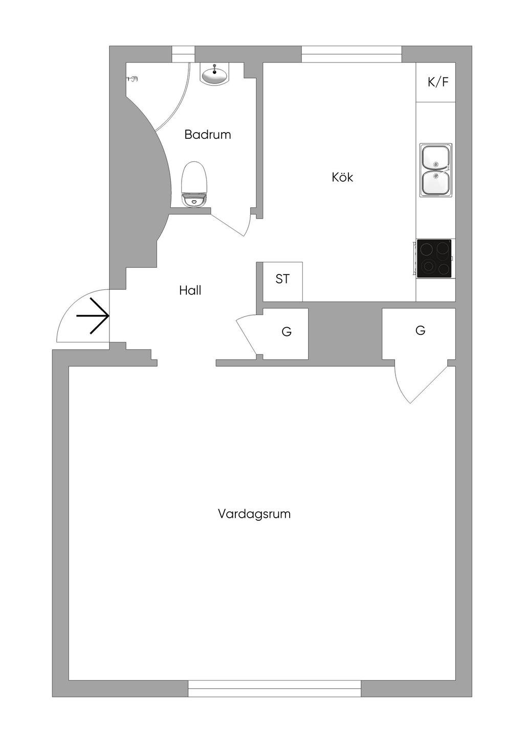 Lägenhet, 1 rum, 35 kvm, Göteborg