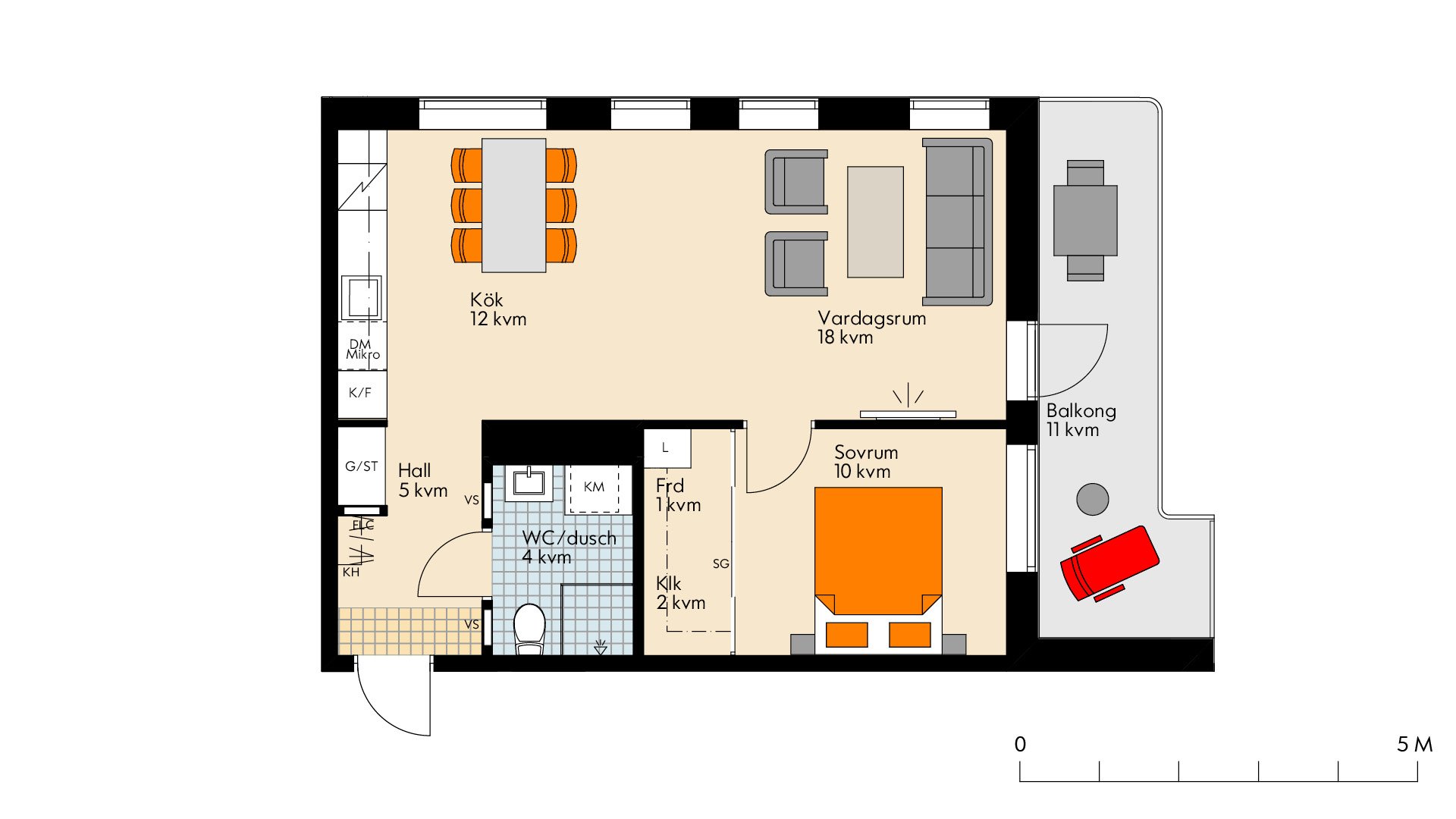 Lägenhet, 2 rum, 55 kvm, Västerås