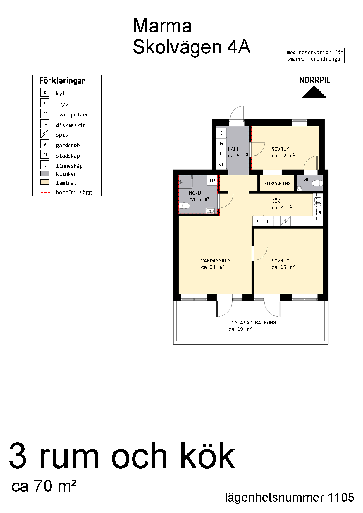 Lägenhet, 3 rooms, 71 sqm, Marmaverken