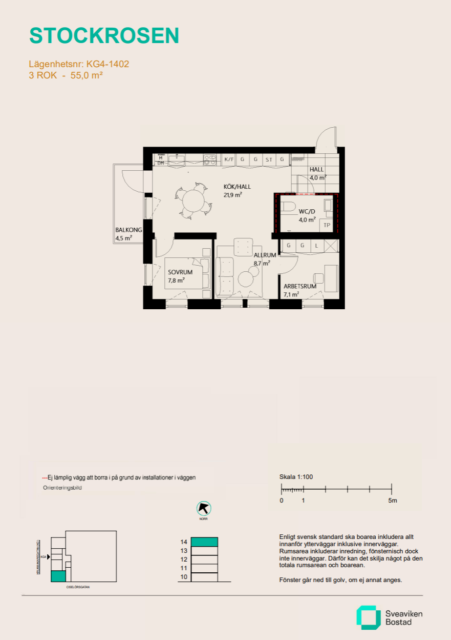 Lägenhet, 3 rooms, 55 sqm, Nyköping