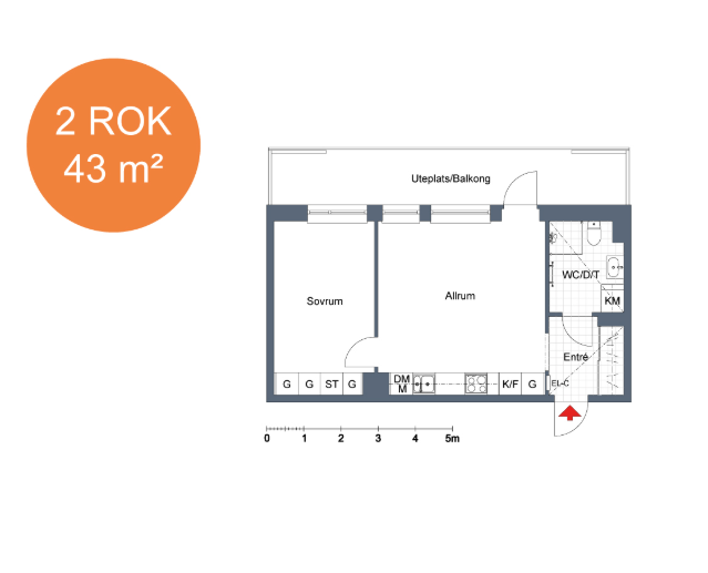 Lägenhet, 2 rooms, 43 sqm, Linköping