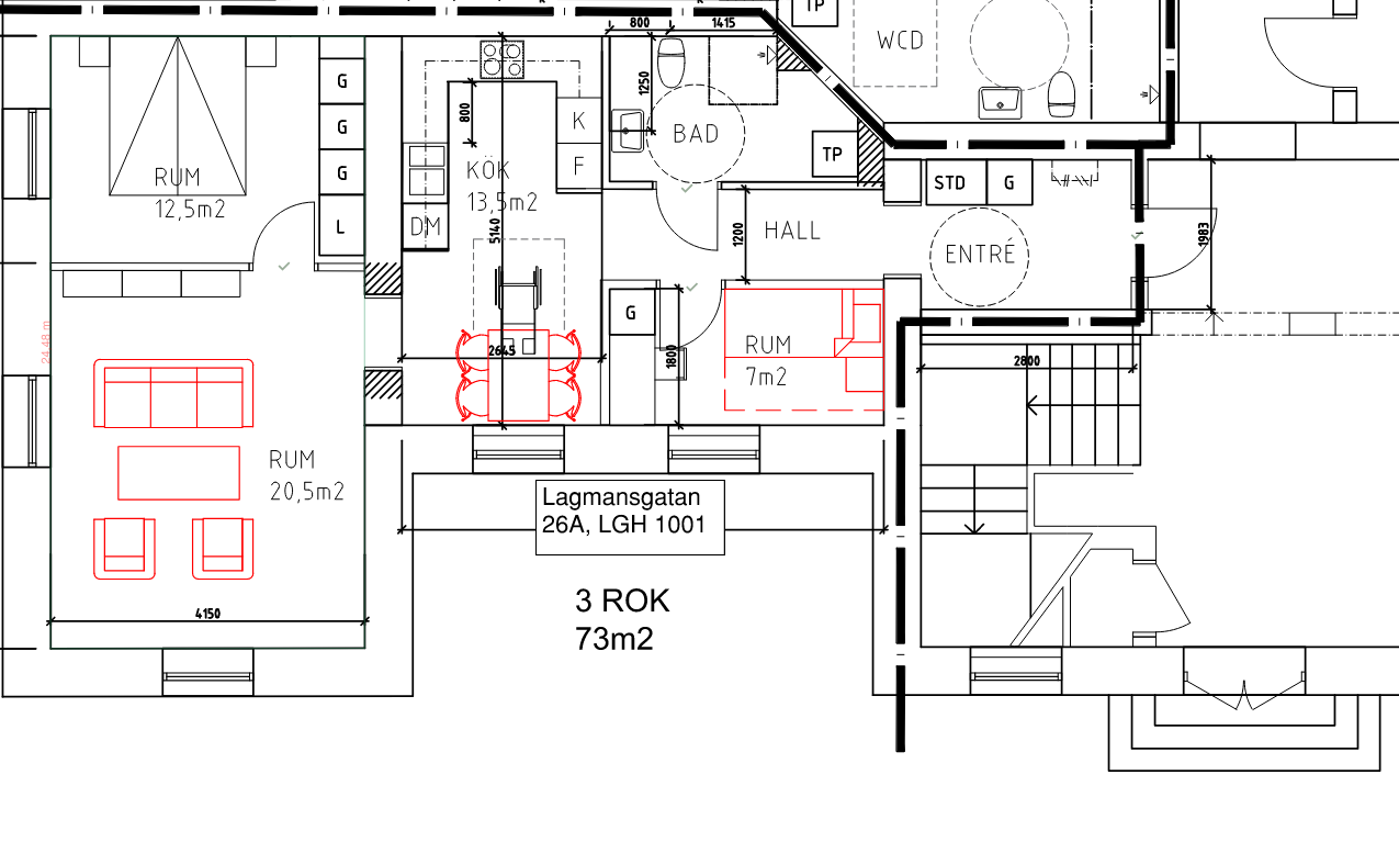 Lägenhet, 3 rooms, 73 sqm, Mjölby