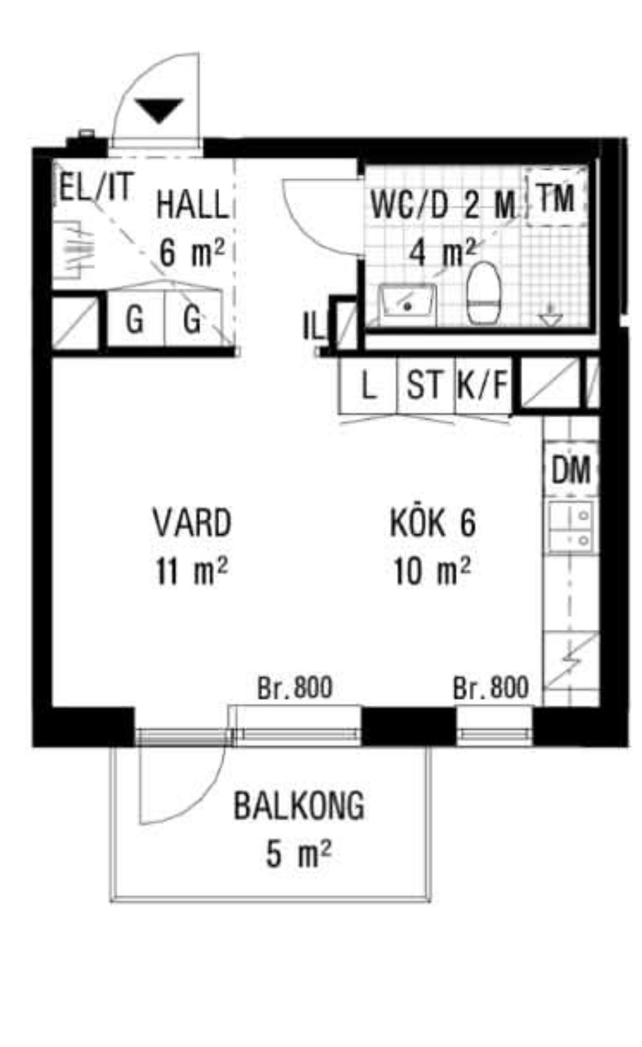 1-rumslägenhet, 31 m²