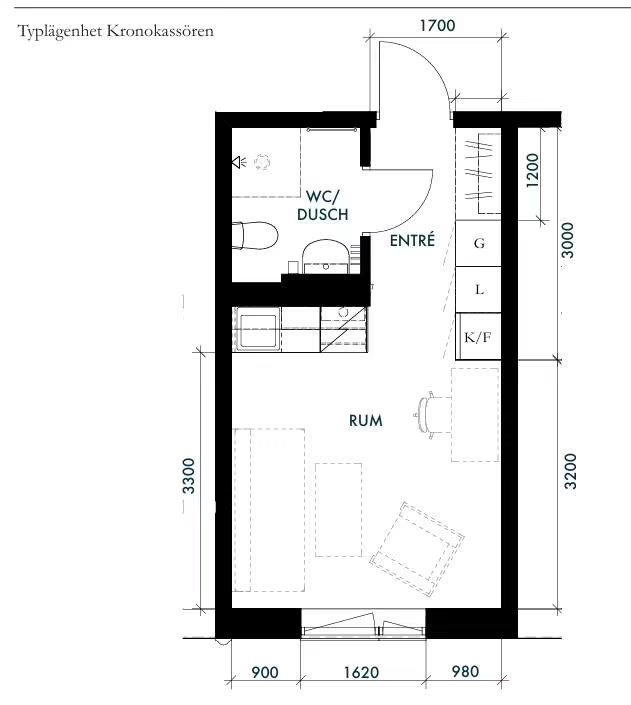 Lägenhet, 1 rooms, 21 sqm, Karlstad