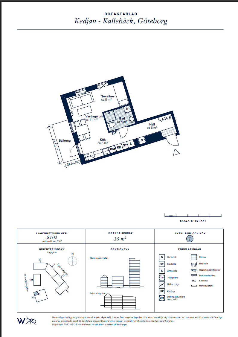 Lägenhet, 1 rum, 35 kvm, Göteborg