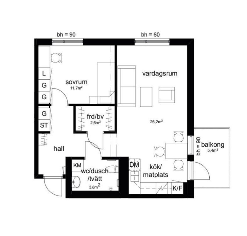 Lägenhet, 3 rooms, 55 sqm, Huddinge