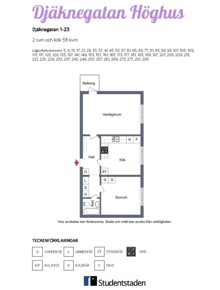 Lägenhet, 2 rum, 58 kvm, Uppsala