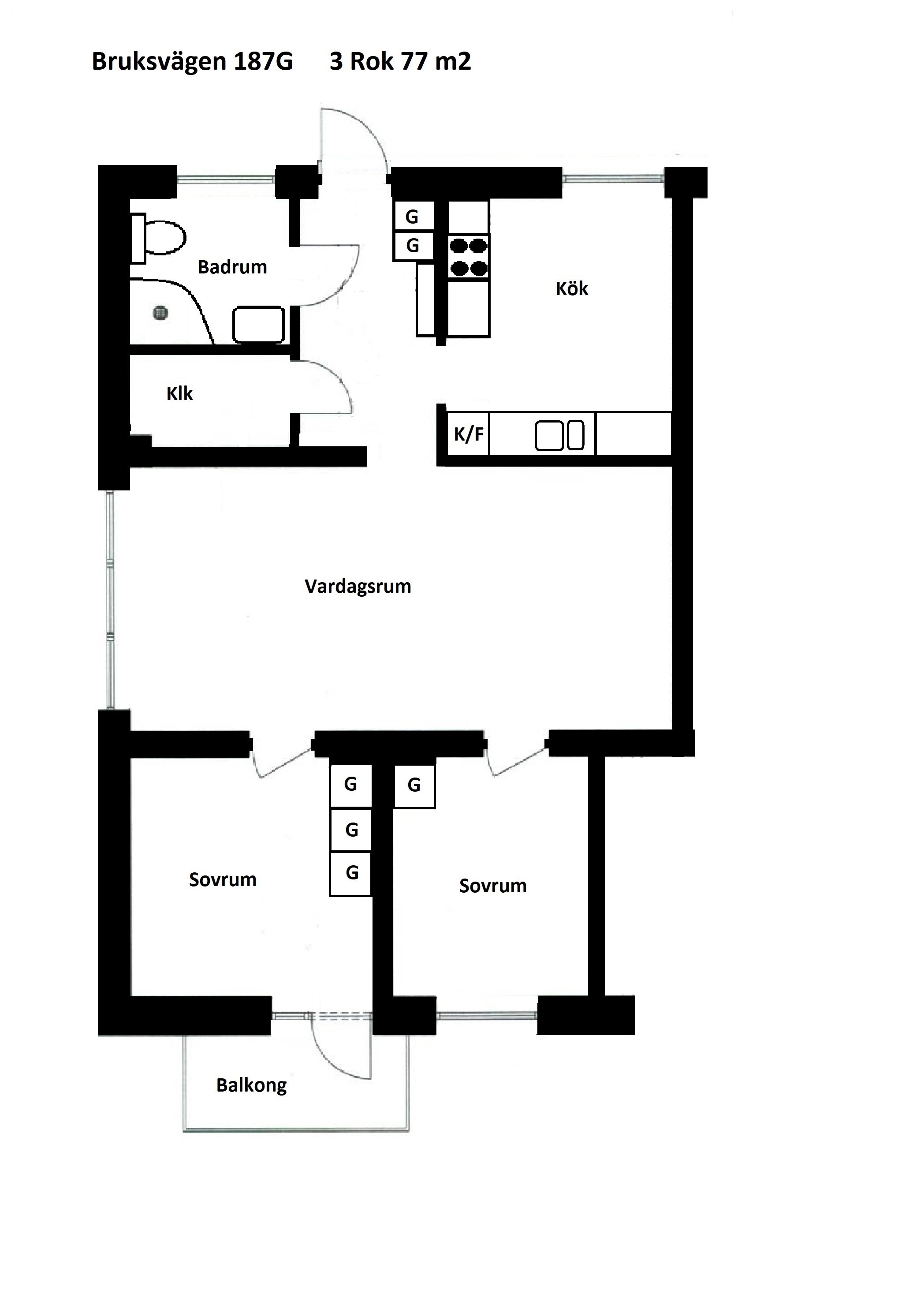 Lägenhet, 3 rooms, 77 sqm, Husum